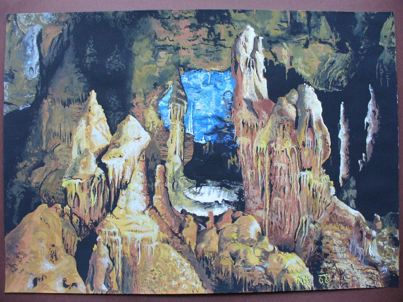 Italská jeskyně tempera za sklem 40x50 cm