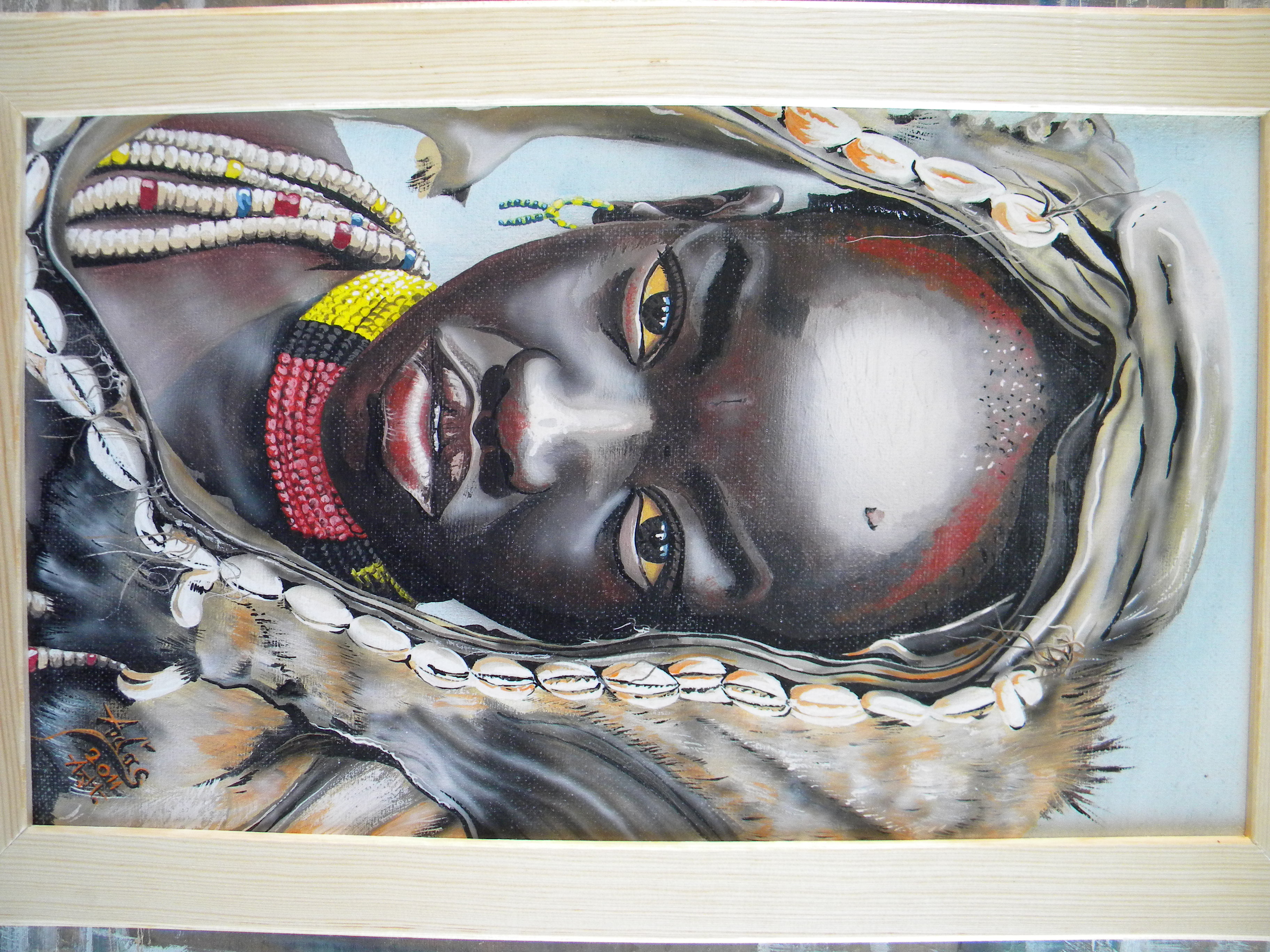 tváře Afriky 7 hrdá dívka z Etiopie zalakovaná tempera 44x68